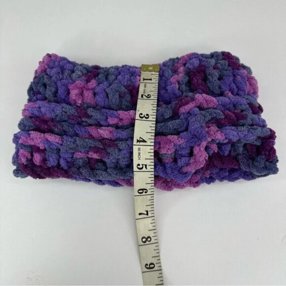 Handmade Purple Variegated Chunky Knit Headband Ear Warmer Soft Chenille NEW - Picture 7 of 8